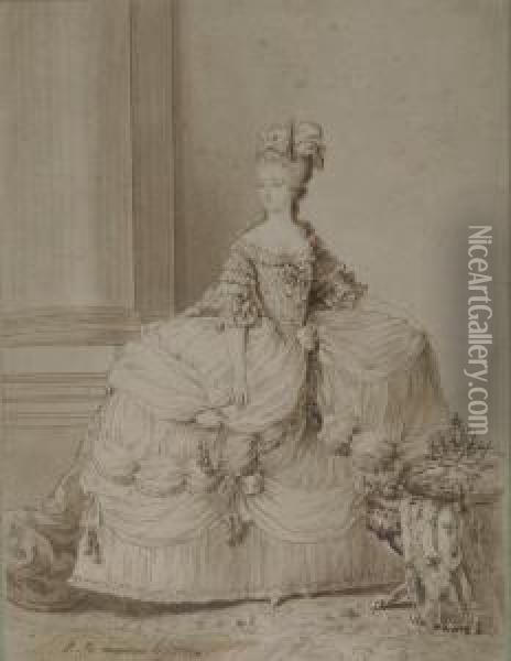 Marie Antoinette. Oil Painting - Edouard Jean-Bapt. Moreau