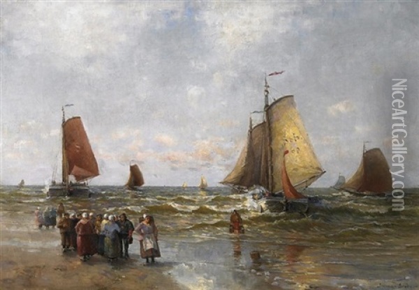 Kustenfischer An Der Nordsee Oil Painting - German Grobe