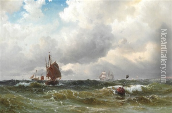 Seascape With Numerous Sailing Ships Oil Painting - Vilhelm Melbye