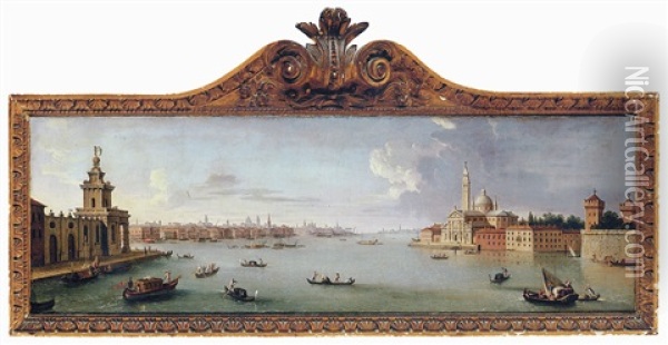 A Capriccio View Of The Bacino Di San Marco, Venice, From The Entrance To The Giudecca, With The Punta Della Dogana And San Giorgio Maggiore Oil Painting - Antonio Joli