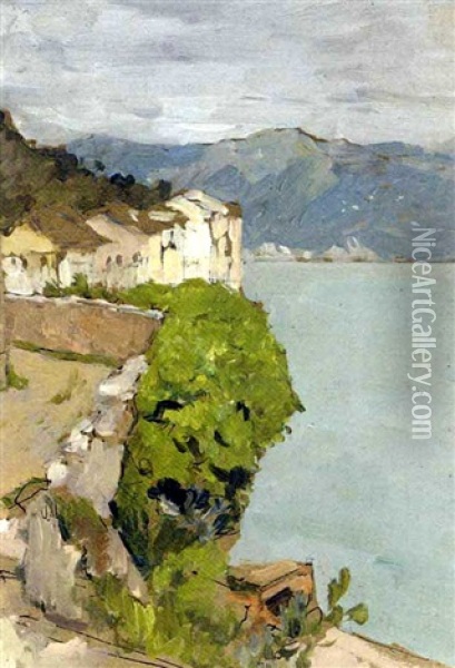 View Of A Coastal Village Oil Painting - Isaak Levitan