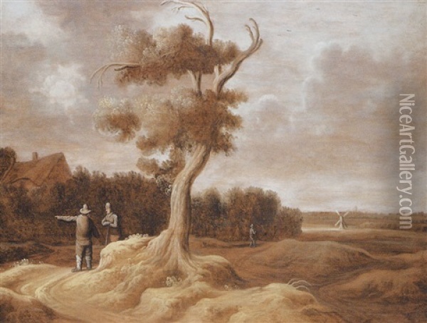 Villageois Conversant Sur Un Chemin Creux Au Pied D'un Grand Arbre Oil Painting - Pieter de Neyn