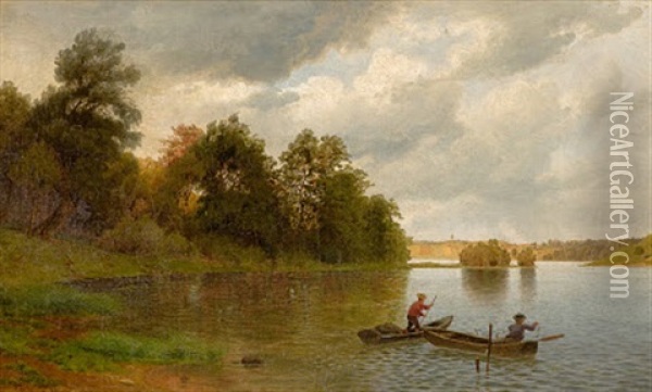 Idyllische Seenlandschaft Oil Painting - Gustav Osterroht