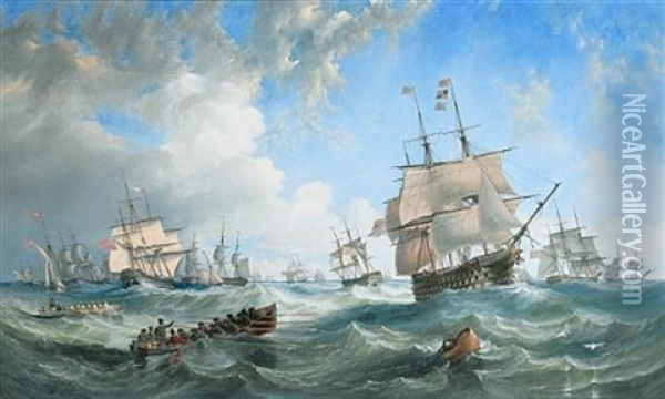 The Channel Fleet In Heavy Weather Oil Painting - John Wilson Carmichael