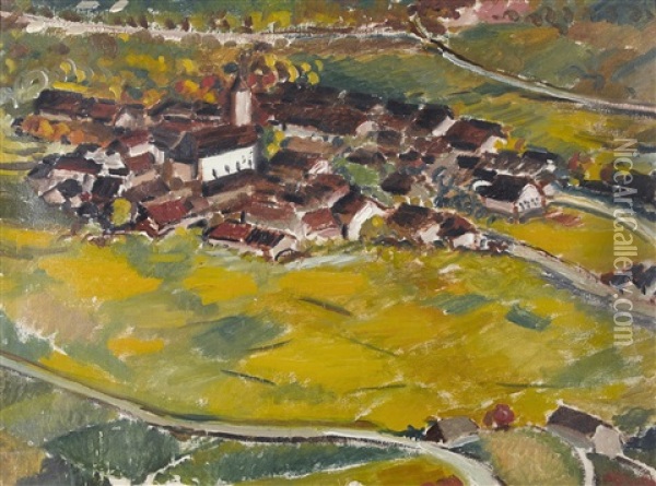 Paysage Avec Village Ensoleille Oil Painting - Andre Julien Prina