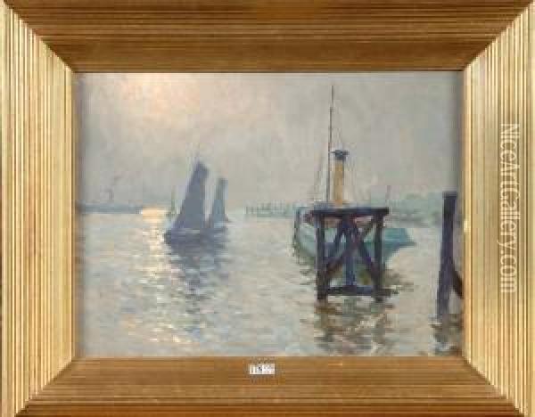 La Sortie Du Port Au Crepuscule Oil Painting - Charles Viane