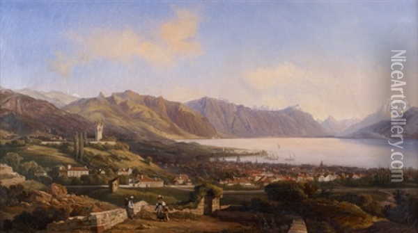 Vue De Vevey Oil Painting - Antoine Leon Morel-Fatio