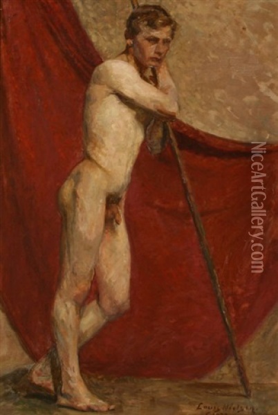 A Male Nude (study) Oil Painting - Louis Nielsen