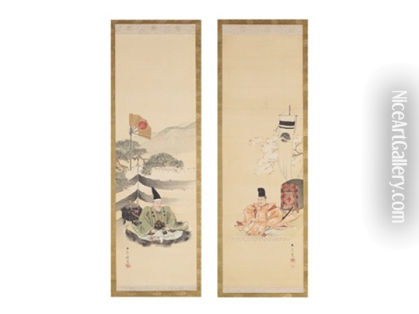 Tosho-gu/kusunoki Tei-i (a Pair Of Scrolls) Oil Painting - Gyokusho Kawabata