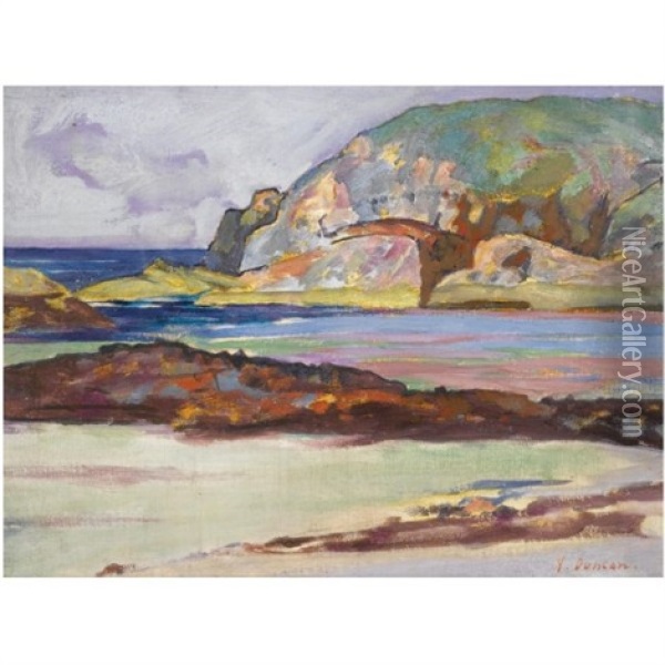 Port Ban, Iona (+ Port Ban Looking West; 2 Works) Oil Painting - John Duncan