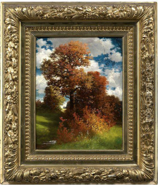 Herbstliche Eichen Oil Painting - Hermann Traugott Rudisuhli