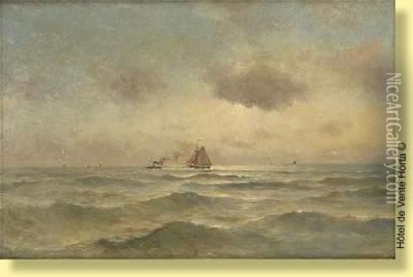 Voilier Et Vapeur En Mer Du Nord Oil Painting - Romain Steppe