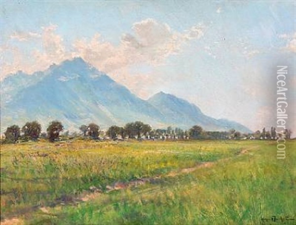 Landscape With Fields And Mountains In Italy Oil Painting - Holger Hvitfeldt Jerichau
