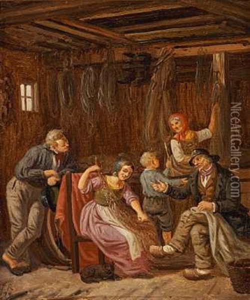 En Fiskerfamilie Oil Painting - Peter (Johann P.) Raadsig