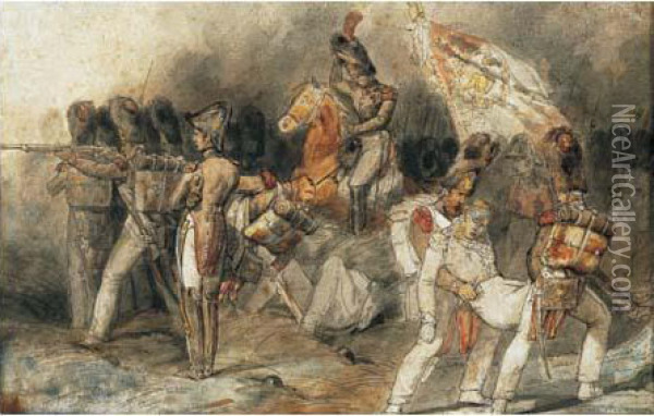 Scene De Bataille Napoleonienne (le Dernier Carre De Cambronne ?) Oil Painting - Horace Vernet