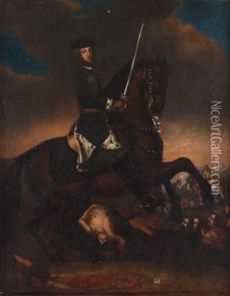 King Karl Xii On Horse Back At The Battle Of Narva 1700 Oil Painting - David von Krafft