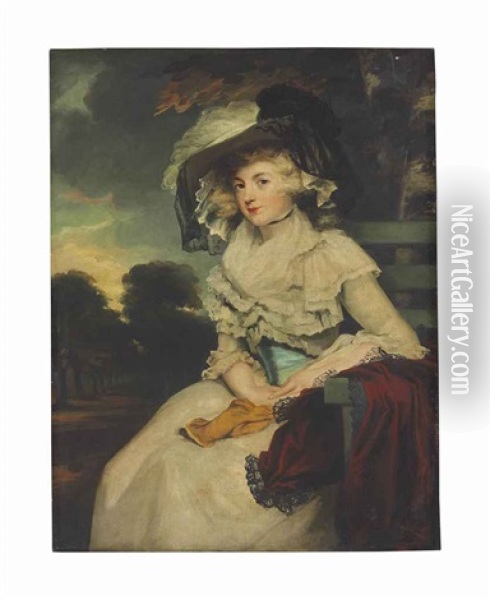 Portrait Of A Lady, Three-quarter Length Oil Painting - Sir John Hoppner