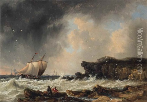 A Squall Off A Rocky Headland Oil Painting - John Wilson Carmichael