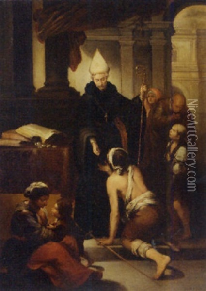St. Thomas Of Villanueva Oil Painting - Pierre Jan van der Ouderaa