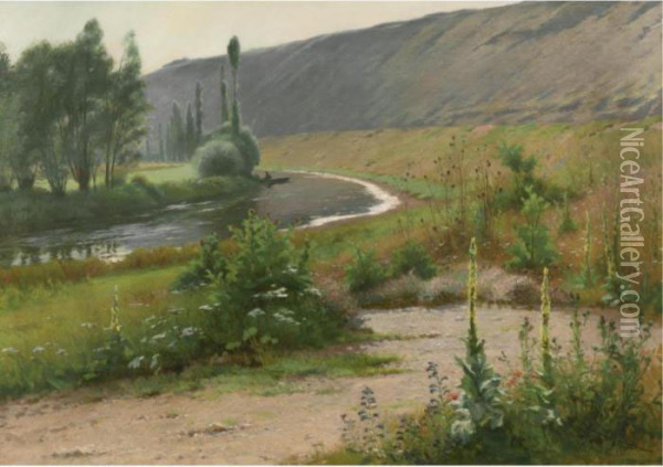 The River At Pagny La Blanche-cote Oil Painting - Alfred Renaudin