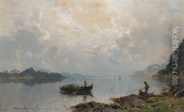 Liv Pa Fjorden Oil Painting - Georg Anton Rasmussen