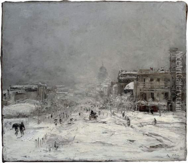 Paris. L'avenue De L'observatoire Sous La Neige.. Oil Painting - Antoine Vollon