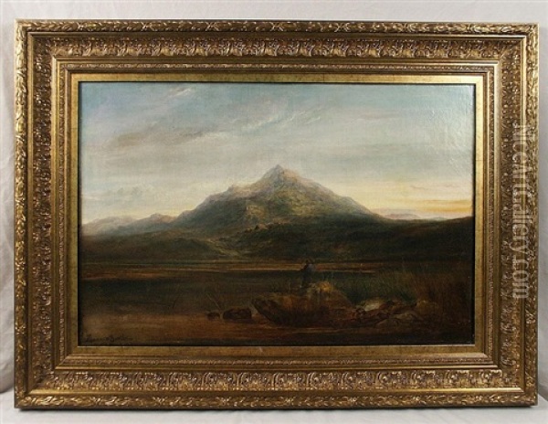 Fisherman In A Mountainous Landscape Oil Painting - Thomas William Bowler