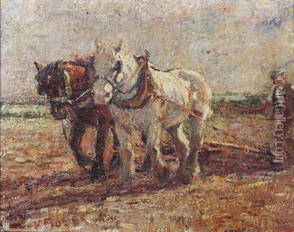 Tilling The Land Oil Painting - Harry Filder