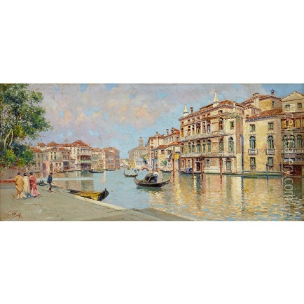 A Venetian Lagoon Oil Painting - Antonio Maria de Reyna Manescau