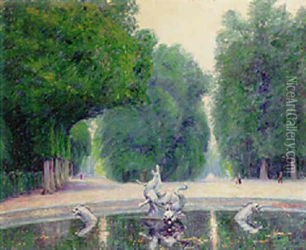 The Dolphin  Fountain, Versailles Oil Painting - Wynford Dewhurst