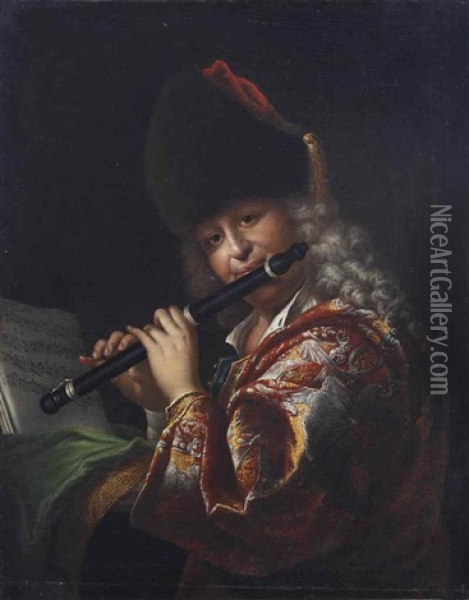 A Flute Player Oil Painting - Johann Conrad Eichler
