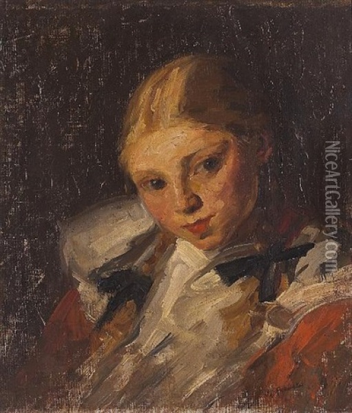 A Portrait Of A Young Girl Oil Painting - Joseph Raphael