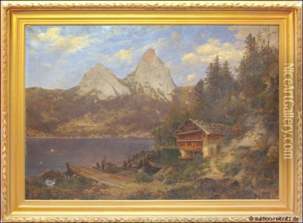 Die Mythen Mit Dem Lauerzer See - Voralpen Schweiz Oil Painting - Josef Schoyerer