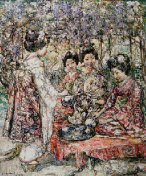A Japanese Tea Party Oil Painting - Edward Atkinson Hornel