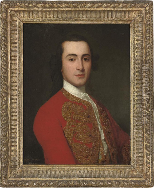 Portrait Of A Gentleman, Bust-length, In A Red Coat With Goldembroidery Oil Painting - Domenico Dupra