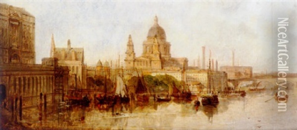 A View On The Thames Oil Painting - David Roberts