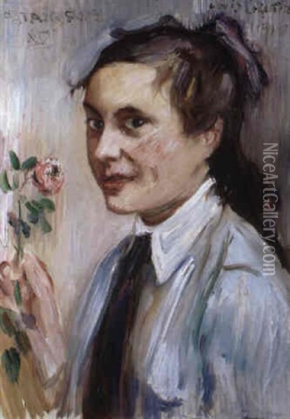 Die Rose - Portrait Of Lucie Mainzer Oil Painting - Lovis Corinth