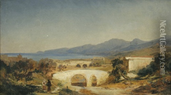 Kustenlandschaft Mit Bauernpaar Bei Termini-imerese Auf Sizilien Oil Painting - Eduard Friedrich Pape