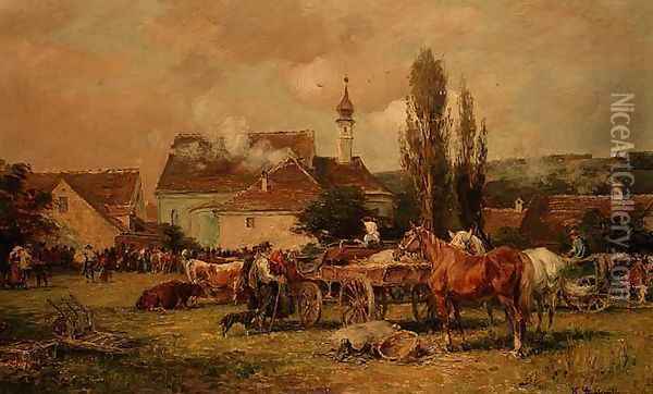 A Village Market Oil Painting - Karl Stuhlmuller