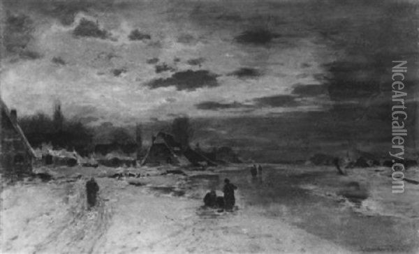 Ein Winterabend Am Niederrhein Oil Painting - Ludwig Lanckow