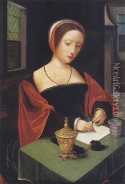 Sainte Madeleine Ecvrivant Oil Painting -  Master of the Female Half Lengths