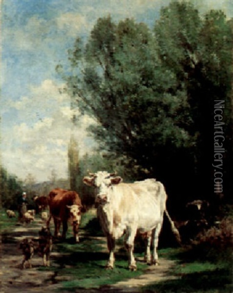 Guarding The Flock Oil Painting - Marie Dieterle