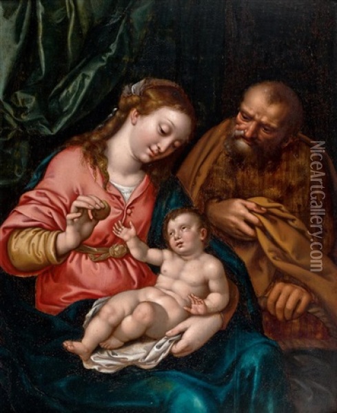 Sainte Famille Au Rideau Vert Oil Painting - Hendrik Goltzius