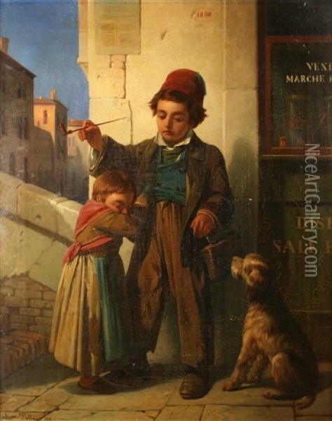 Street Urchins And Their Faithful Friend Oil Painting - Giovanni Polli