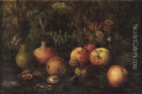 Stilleben Mit Obst Und Gemuse, Arrangiert Auf Einem Wiesenboden Oil Painting - Jean-Baptiste Robie