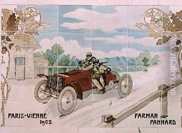 Farman driving a Panhard car in the Paris to Vienna race of 1902 Oil Painting - Ernest Montaut