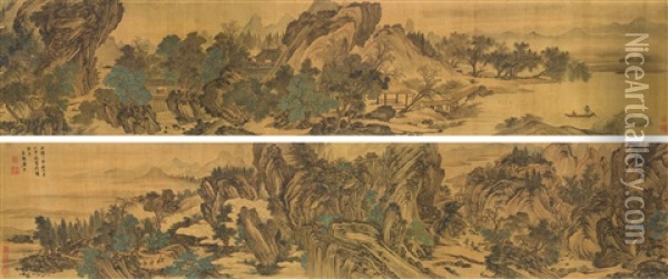 Landscape In Green Oil Painting -  Tang Yin