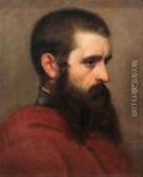 Portrait Of A Man In A Red Cape Oil Painting - Hans Canon