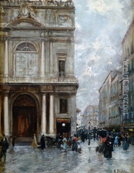 Belebte Altstadtstrassse Oil Painting - Attilio Pratella