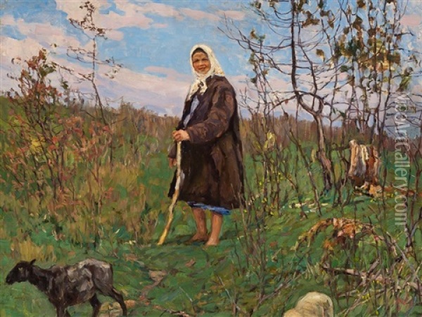 Beautiful Shepherdess Oil Painting - Konstantin Semionovich Vysotsky